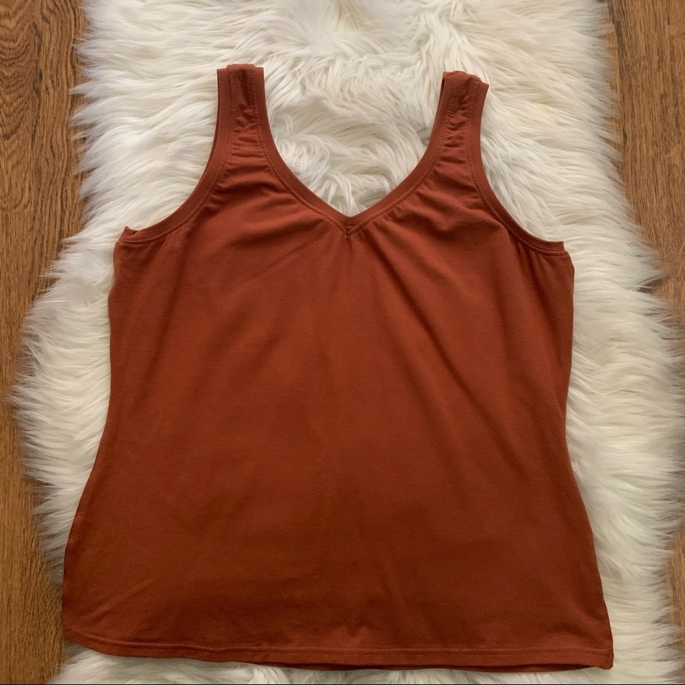 Simone’s Rose Brown Top Size Large. Sleeveless cotton/bamboo blend, v ne…